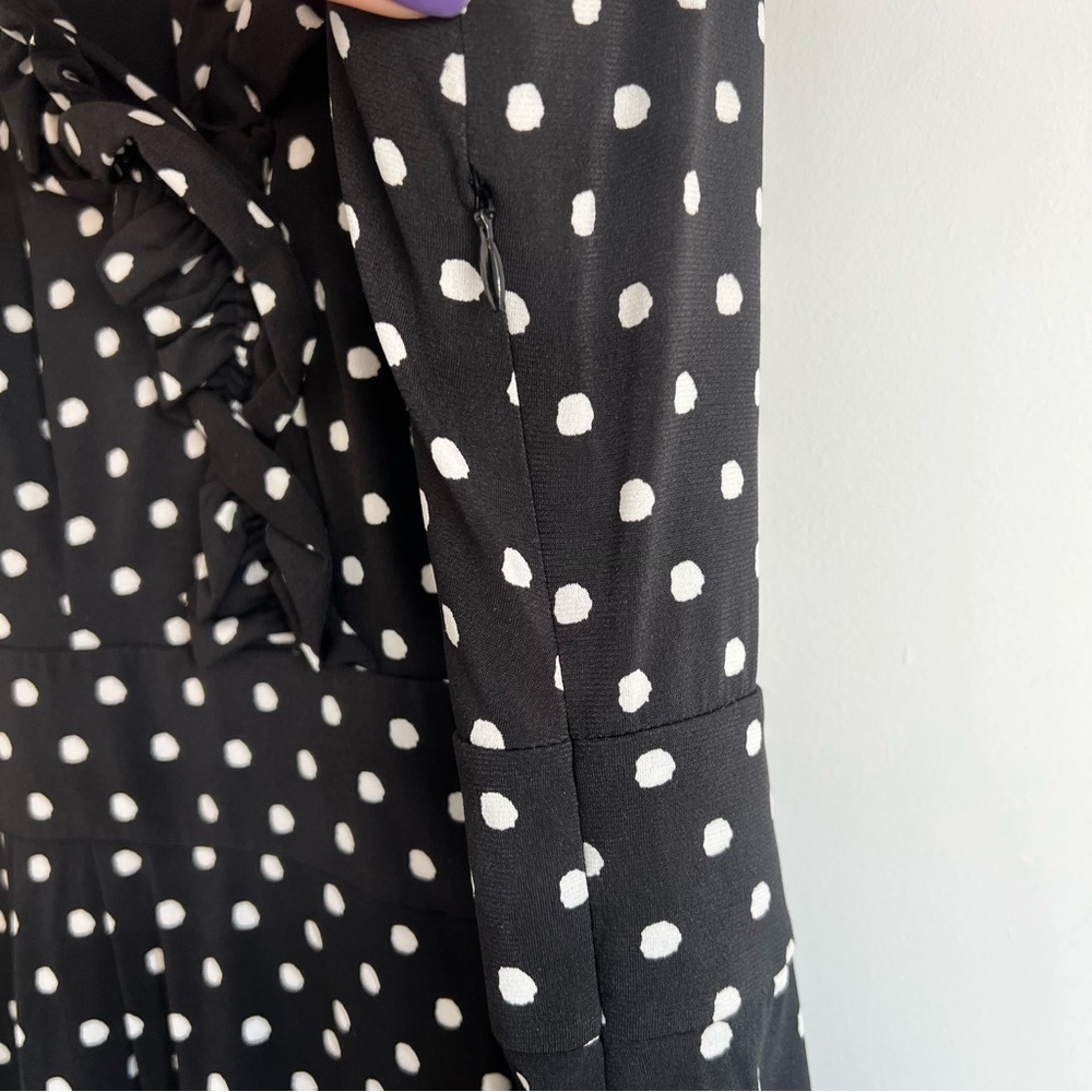 Taylor Sleeveless Black and White Polka Dot Ruffle Neck Dress - Picture 7 of 10
